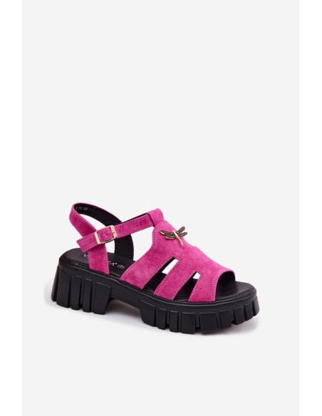 Leather Suede Women's Platform Sandals With Fly Vinceza 79627 Black