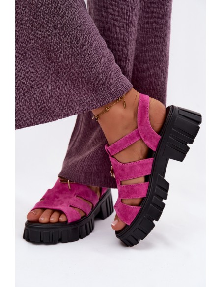 Leather Suede Women's Platform Sandals With Fly Vinceza 79627 Black