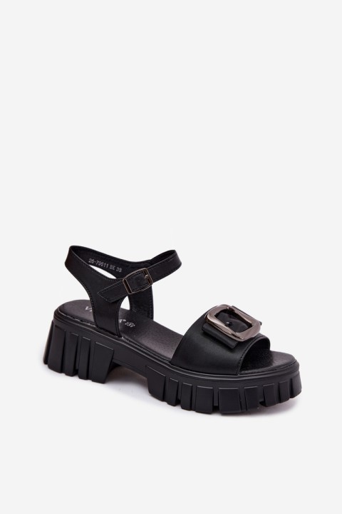 Leather Women's Platform Sandals With Buckle Vinceza 79611 Black
