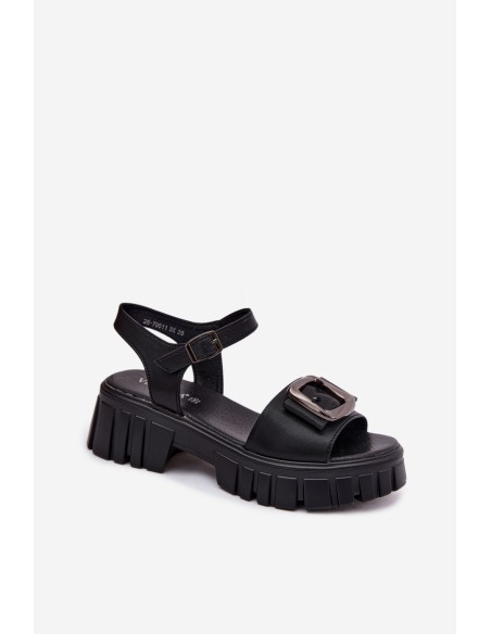 Leather Women's Platform Sandals With Buckle Vinceza 79611 Black