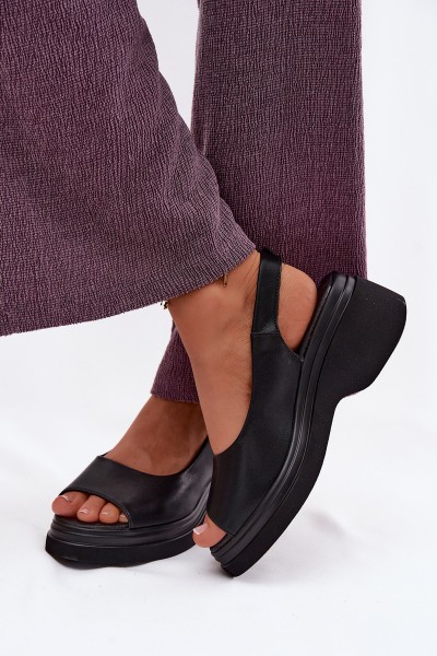 Leather Platform Sandals Vinceza 66936 Black