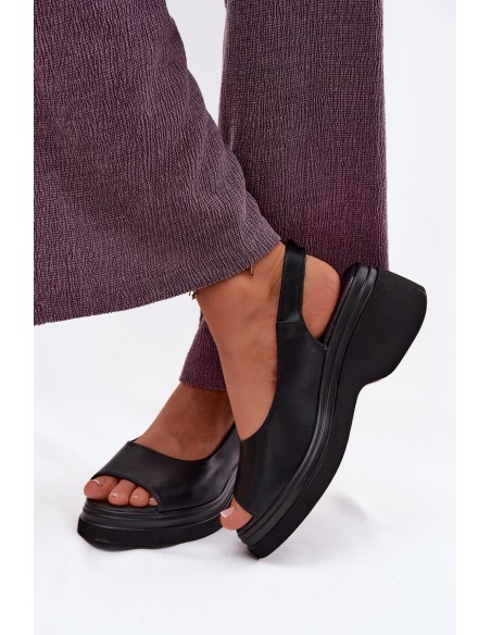 Leather Platform Sandals Vinceza 66936 Black