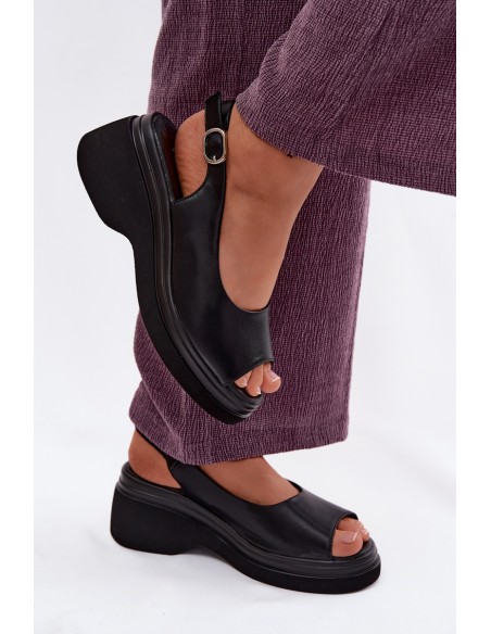 Leather Platform Sandals Vinceza 66936 Black