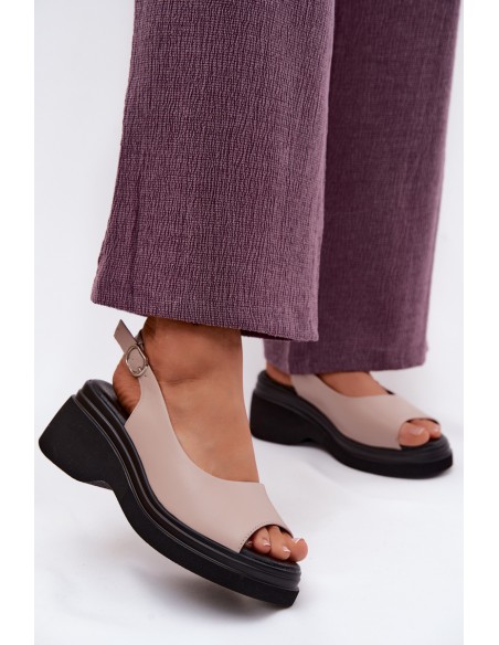 Leather Platform Sandals Vinceza Beige