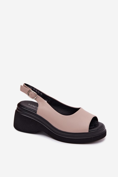 Leather Platform Sandals Vinceza Beige