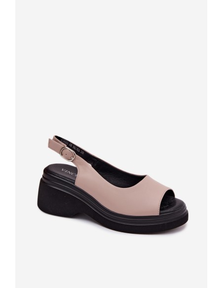 Leather Platform Sandals Vinceza Beige