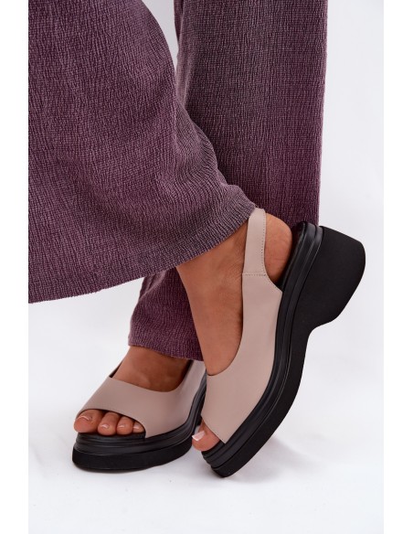 Leather Platform Sandals Vinceza Beige