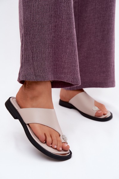 Leather Women's Flip Flops Vinceza Beige