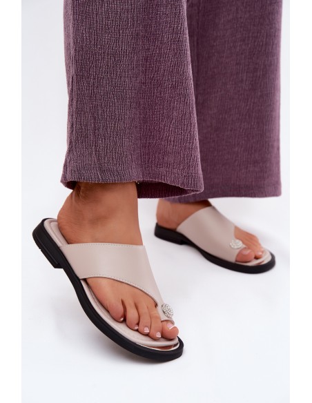 Leather Women's Flip Flops Vinceza Beige