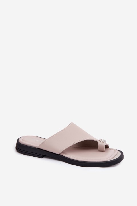 Leather Women's Flip Flops Vinceza Beige