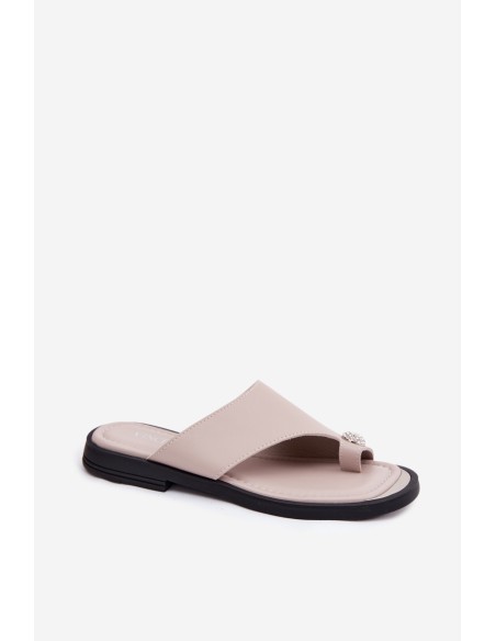 Leather Women's Flip Flops Vinceza Beige