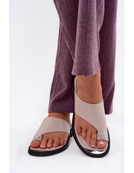 Leather Women's Flip Flops Vinceza Beige