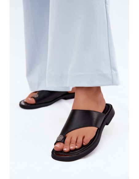 Leather Women's Flip Flops Vinceza 62307 Black