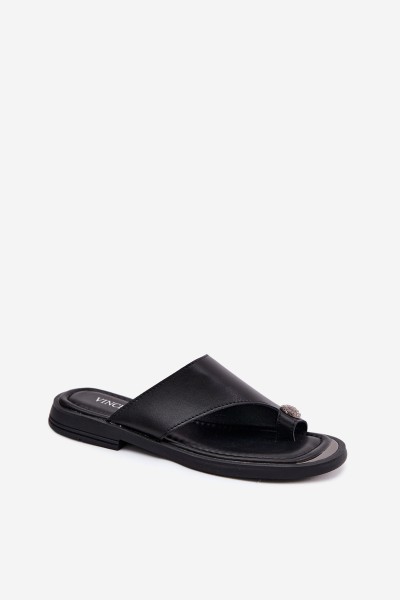 Leather Women's Flip Flops Vinceza 62307 Black 2