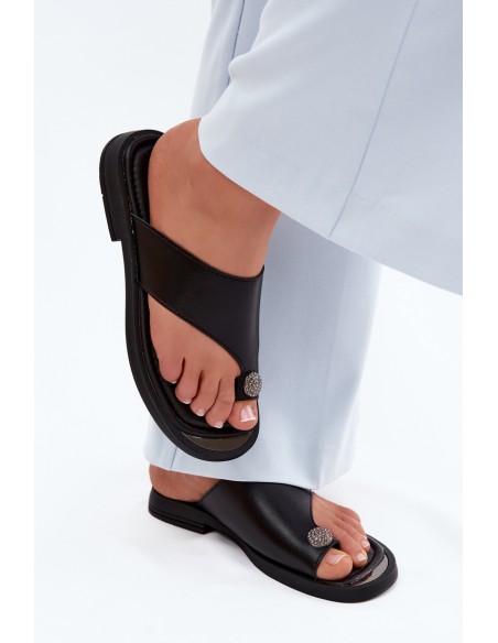 Leather Women's Flip Flops Vinceza 62307 Black