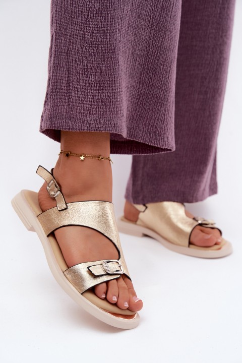 Leather Women's Flat Gold Sandals Vinceza 86434