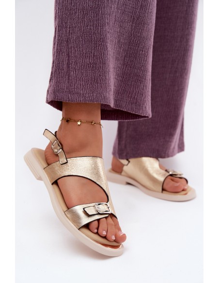 Leather Women's Flat Gold Sandals Vinceza 86434