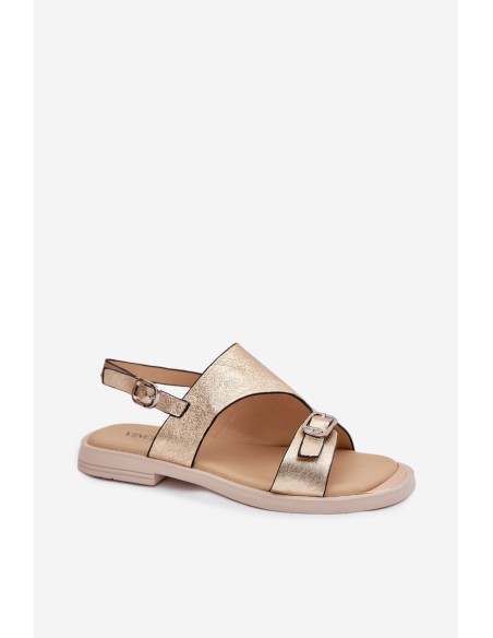 Leather Women's Flat Gold Sandals Vinceza 86434