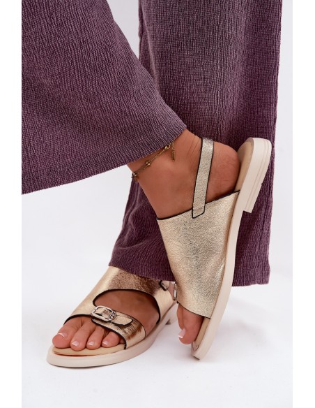 Leather Women's Flat Gold Sandals Vinceza 86434