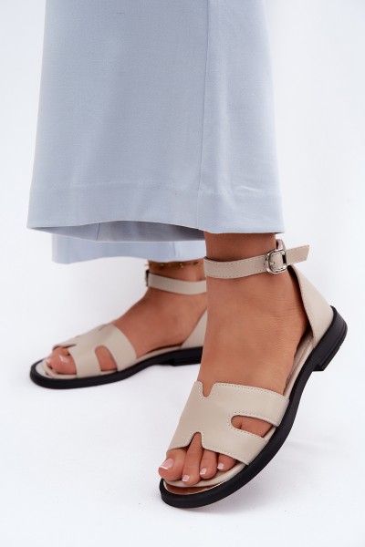 Women's Leather Sandals Flat Heel Vinceza 62305 Beige