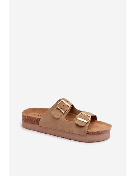 Leather Suede Women's Platform Sandals With Buckles Vinceza Beige