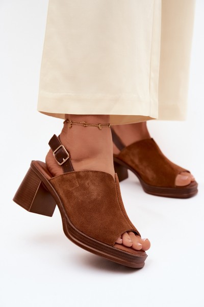 Leather Suede High Heel Platform Sandals Vinceza 39995 Camel