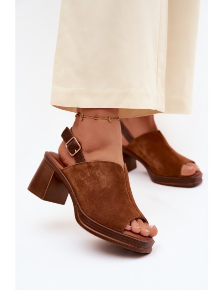 Leather Suede High Heel Platform Sandals Vinceza 39995 Camel