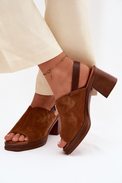 Leather Suede High Heel Platform Sandals Vinceza 39995 Camel