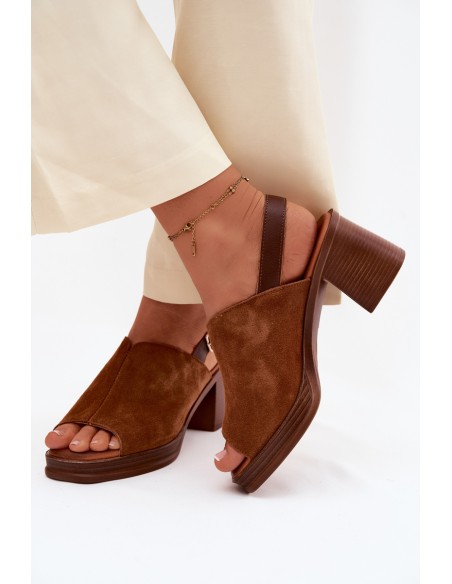 Leather Suede High Heel Platform Sandals Vinceza 39995 Camel