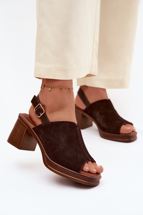Leather Suede High Heel Sandals Vinceza 39995 Chocolate