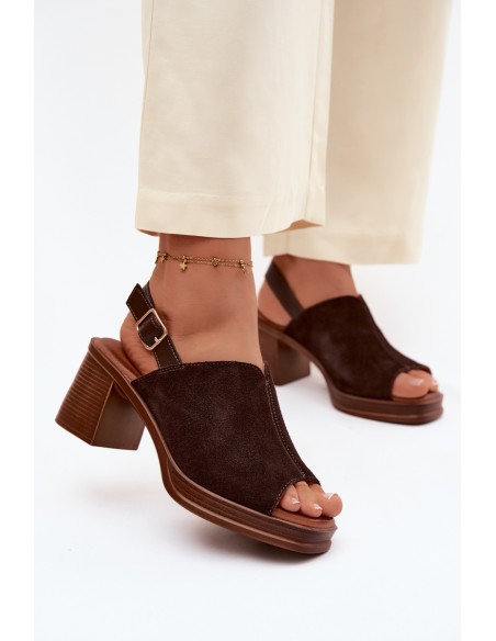 Leather Suede High Heel Sandals Vinceza 39995 Chocolate
