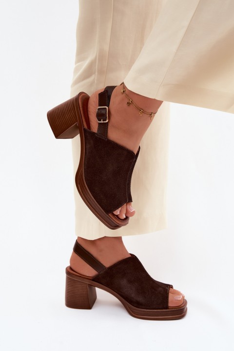 Leather Suede High Heel Sandals Vinceza 39995 Chocolate