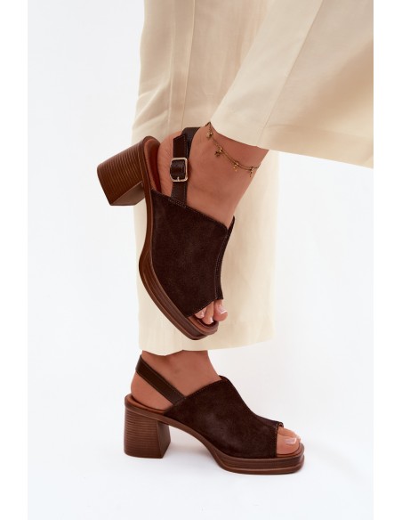 Leather Suede High Heel Sandals Vinceza 39995 Chocolate