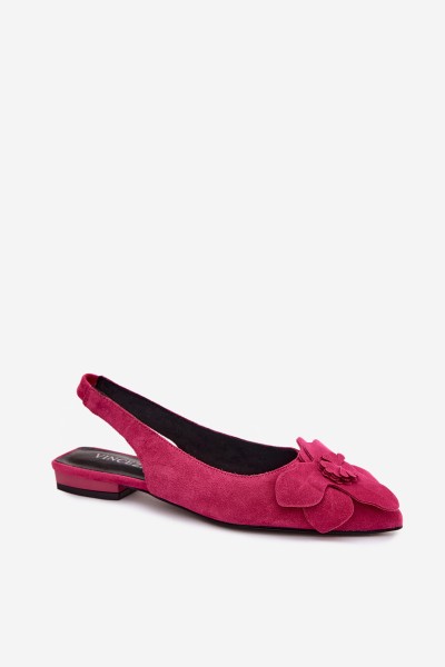 Leather Suede Sandals with Flat Heel and Decorative Flower Vinceza 66951 Fuchsia 2