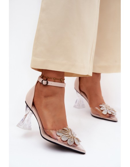 Vinceza 62295 Beige High Heels with Shiny Decoration