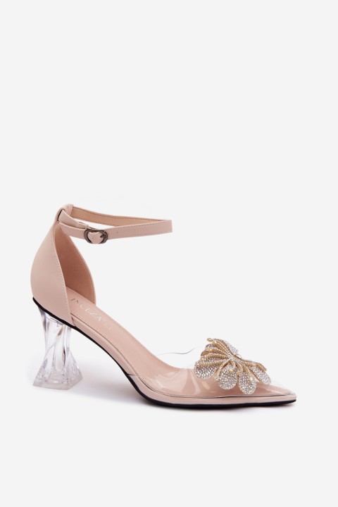 Vinceza 62295 Beige High Heels with Shiny Decoration