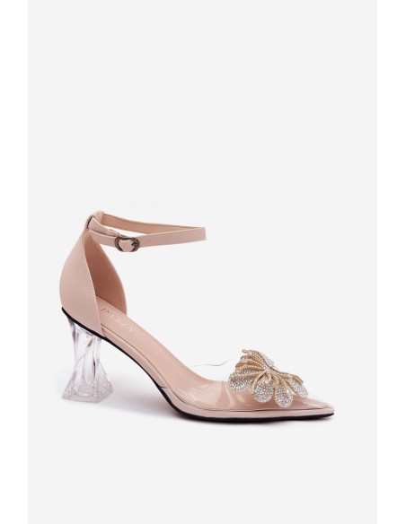 Vinceza 62295 Beige High Heels with Shiny Decoration