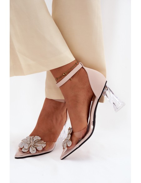 Vinceza 62295 Beige High Heels with Shiny Decoration