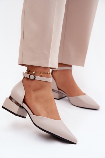 Vinceza Block Heel Shoes with Strap 62278 Beige