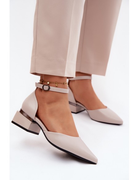 Vinceza Block Heel Shoes with Strap 62278 Beige