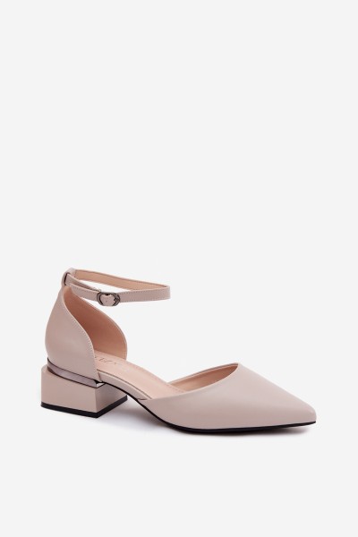 Vinceza Block Heel Shoes with Strap 62278 Beige 2