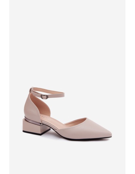 Vinceza Block Heel Shoes with Strap 62278 Beige
