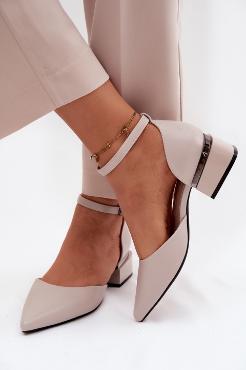 Vinceza Block Heel Shoes with Strap 62278 Beige