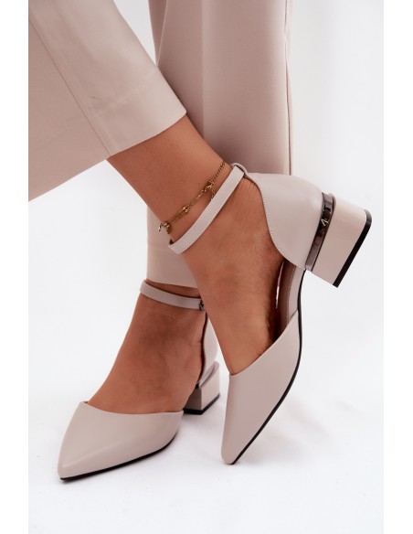 Vinceza Block Heel Shoes with Strap 62278 Beige