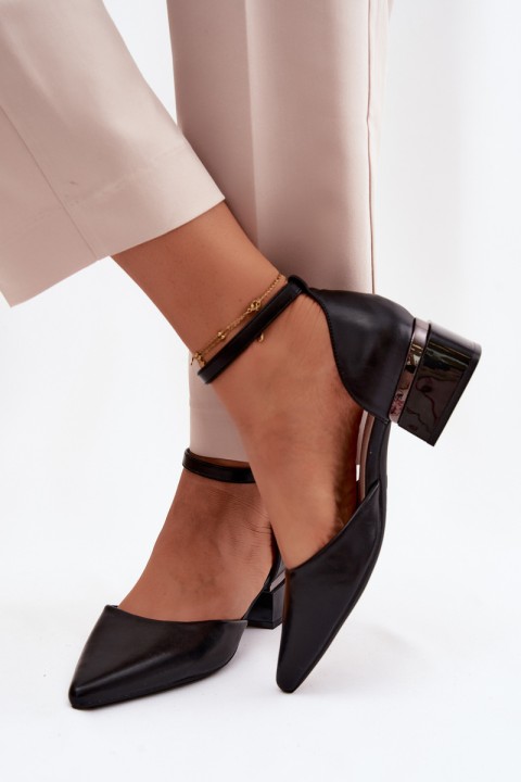 Vinceza Block Heel Shoes with Strap 62278 Black