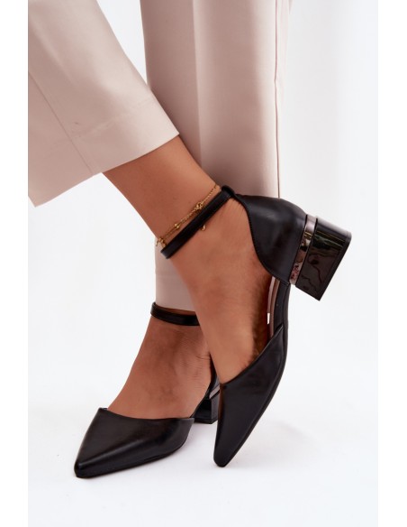 Vinceza Block Heel Shoes with Strap 62278 Black