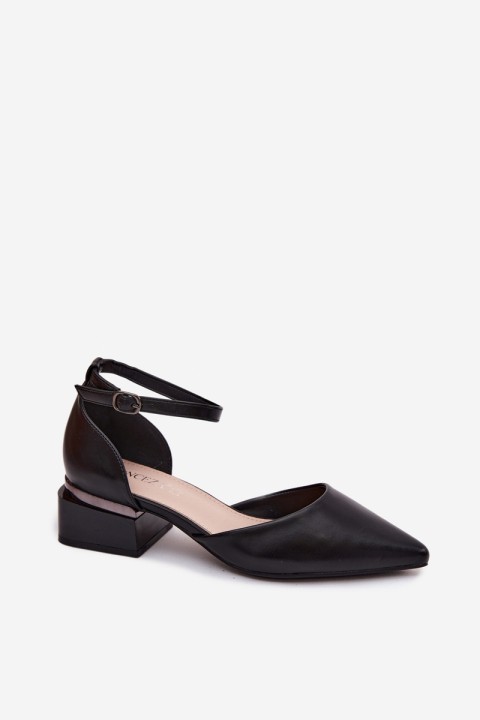 Vinceza Block Heel Shoes with Strap 62278 Black