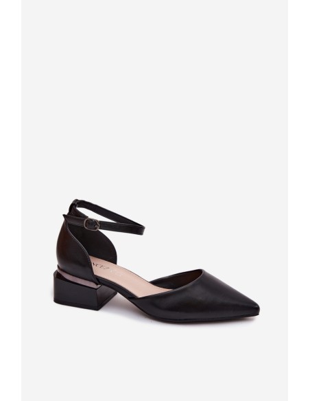 Vinceza Block Heel Shoes with Strap 62278 Black