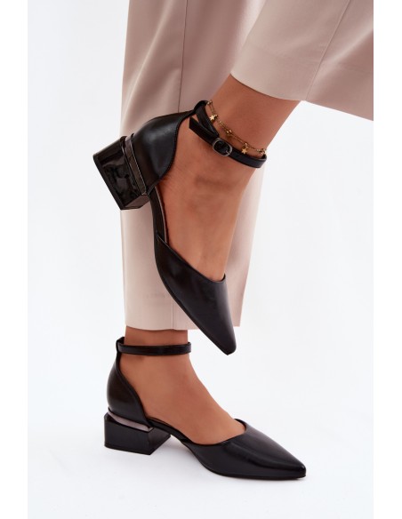 Vinceza Block Heel Shoes with Strap 62278 Black