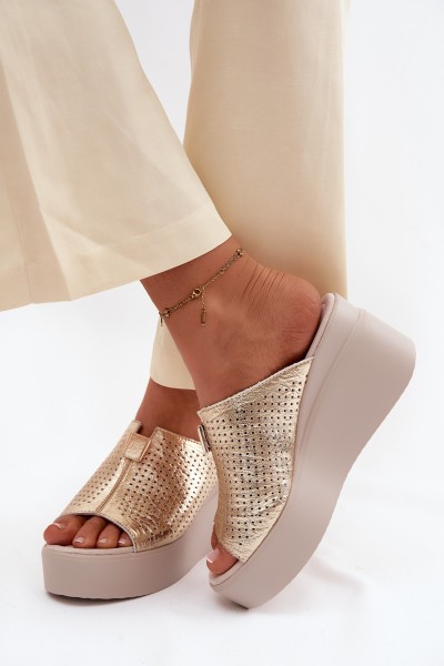 Women's Genuine Leather Platform Sandals Vinceza 95392 Gold